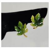 Enameled Maple leaf clip earrings marked Austria