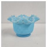 Fenton Blue satin basketweave Ruffled edge bowl