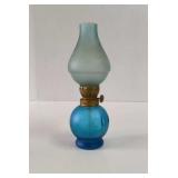 Vintage Blue Satin Glass Miniature Oil Lamp