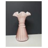 Fenton Dusty Rose Overlay Ruffled Wheat Vase