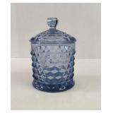 Vintage Fostoria American Cubist Blue Cookie Jar