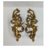 Vintage Homco Syroco Gold Tone Wall Sconces