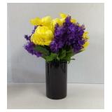 Black Ceramic Vase With Yellow and Purple