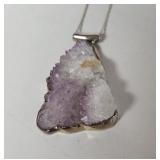 Raw Amethyst Stone pendant necklace encased in