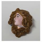 Vintage Art Deco Lady Face handpainted metal