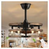 Farmhouse Ceiling Fan with Light, 18" Small Flush