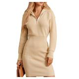 Sexy Fall Solid Knit Midi V Neck Slim Fit Dress fo