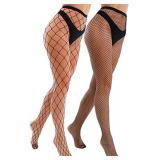 VEBZIN 2 Style Mesh Fishnet Stockings for Women Bl