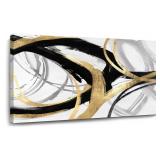 Kureful Gold Wall Decor - Black Canvas Wall Art fo