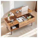 GlasFlength Wood Lift Top Coffee Table w/Adjustabl