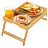 Bamboo Bed Tray Table with Foldable Legs, Breakfas