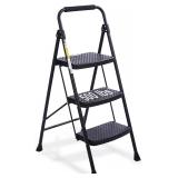 3 Step Ladder, Folding Step Stool with Wide Anti-S