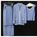 St. John Blue Wool Blend Knit 4 Piece Set