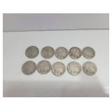 (10) Assorted Buffalo Nickels