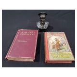 Churchill book, Boy Scout book McArthur bust,