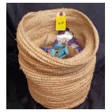 WOVEN BASKET WITH MISC JEWELRY CRAFT