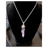 NECKLACE WITH LILAC PENDANT w/ FANCY METALWORK