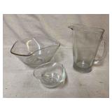 Glass Chip and Dip Bowls and Beer Pitcher