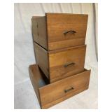 3 Vintage Wooden Drawers With MCM Handles