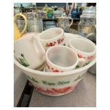 VTG HAZEL ATLAS MILK GLASS EGG NOG BOWL W/10 CUPS