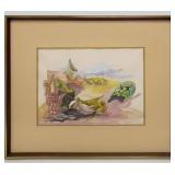 Surrealistic Fisherman Landscape-Watercolor-Signed