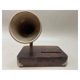 Copper Gramophone Wood Base Card Holder VTG