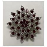 Vintage Red Rhinestone Floral Brooch