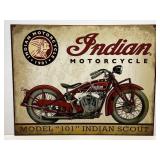 Retro Tin Litho Indian Scout Motorcycle Sign,