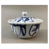 Japanese Blue & White Porcelain Lidded Bowl-Signed