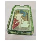 Art Deco Lime Green Glass Ashtray