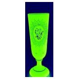 Bohemian Opaline Green Vaseline Glass Gilted Vase