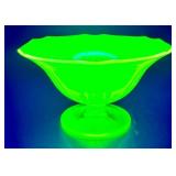 Yellow Vaseline Glass Compote