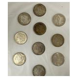 Ten Morgan Silver Dollars