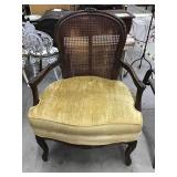 Old Upholstered Wood And Cane Chair