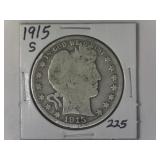 1915-S Barber Silver Half Dollar