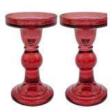 New Set 2 Red Glass Candle Holders