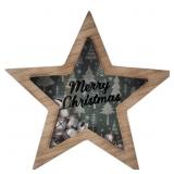 New Merry Christmas Wooden Star Decor 8in