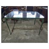 Green Metal Table with Glass Top