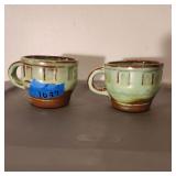 2 Green Pottery Coffee Cups