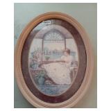 Oval Framed Art of Lady Taking it Easy