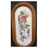 Vintage Oak framed orchid needlepoint sampler 7x14