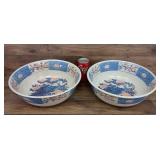 (2) Vinatge Japanese porcelain peacock bowls 12x4"