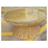 Vintage Boho Rattan & glass coffee table 36x19"