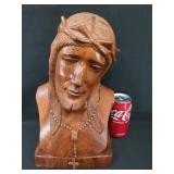 Hand carved wooden Jesus bust 13"