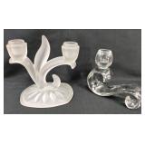 Frosted & clear glass candle holders 4.5&5.5"