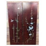 (2) wooden Korean inlayed art panels 8x26"