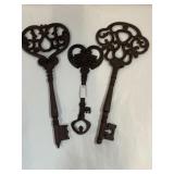 3 Heavy Iron Decorative Wall Hanging Keys