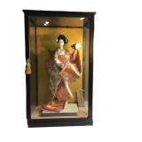 Vintage Japanese Doll in Kimono in Glass Display C