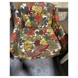 Fus Auction Colorful Floral Chair with Wooden Legs