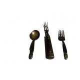 Silver Spoon and Fork Set with Wooden Handles - An